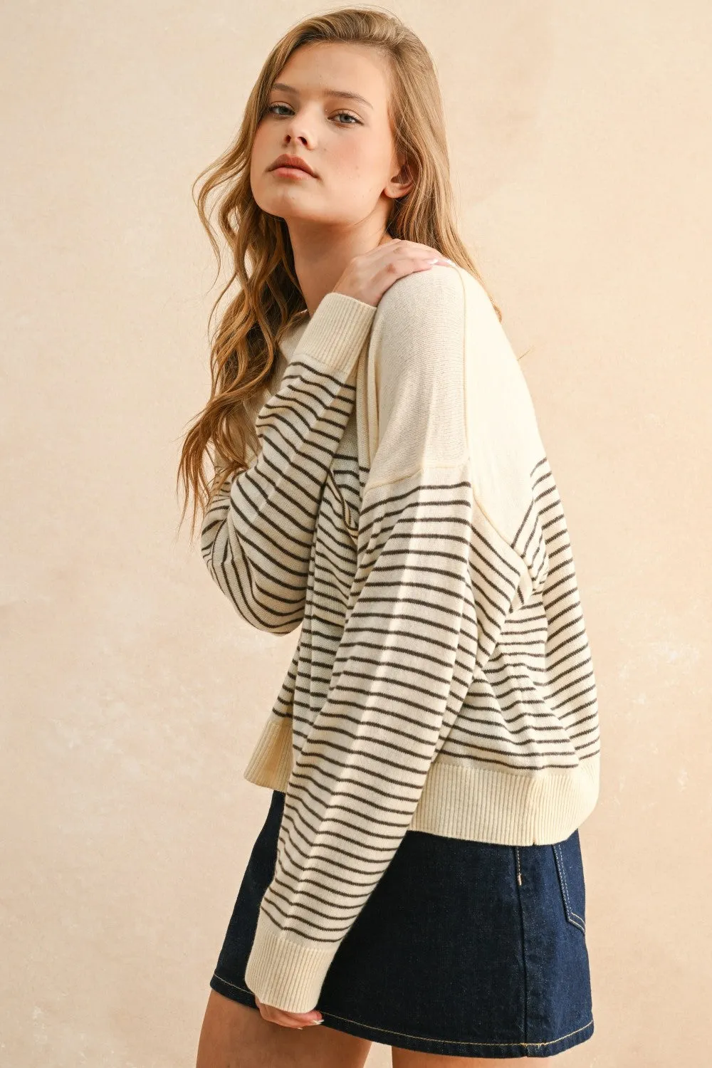 The Arden Mocha Striped Sweater Top sold by Thread & Seed product image thumbnail 3