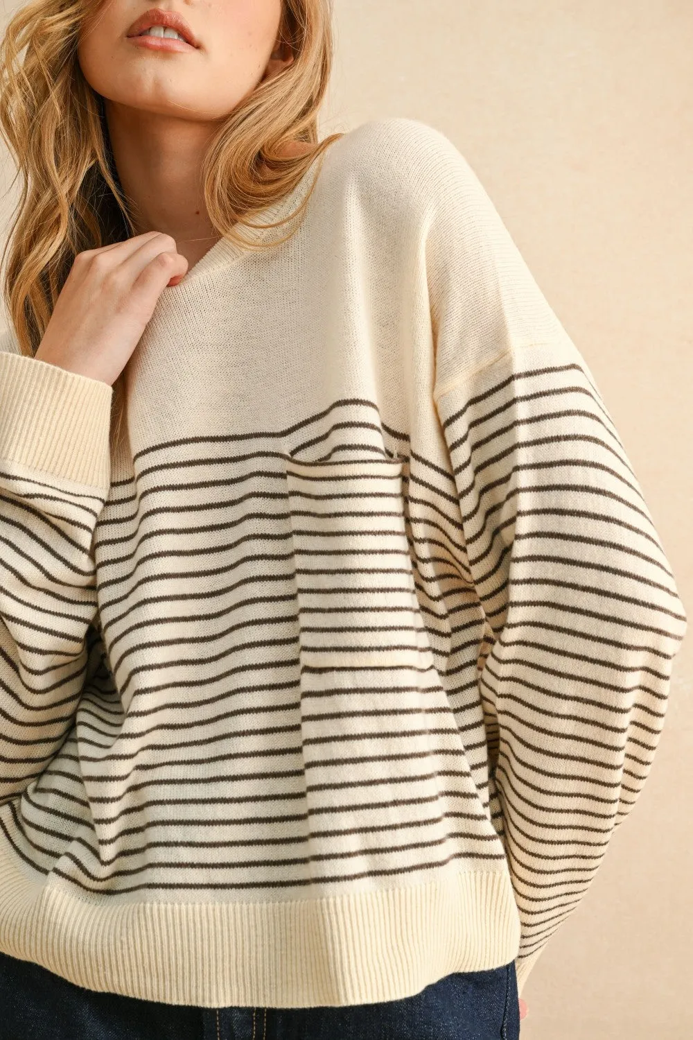 The Arden Mocha Striped Sweater Top sold by Thread & Seed product image thumbnail 2