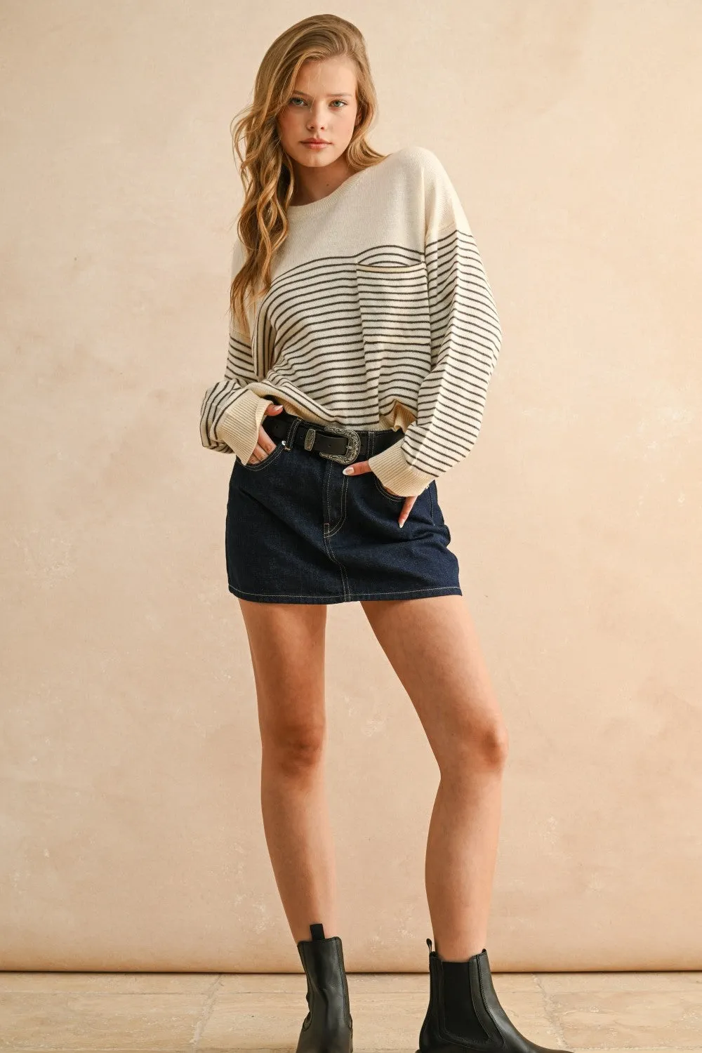 The Arden Mocha Striped Sweater Top sold by Thread & Seed product image thumbnail 5