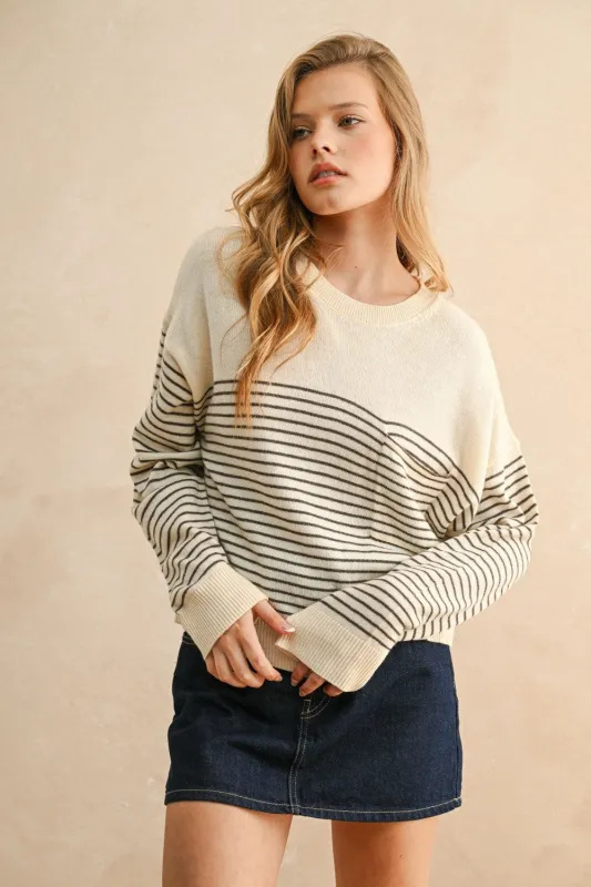 The Arden Mocha Striped Sweater Top made by Thread & Seed