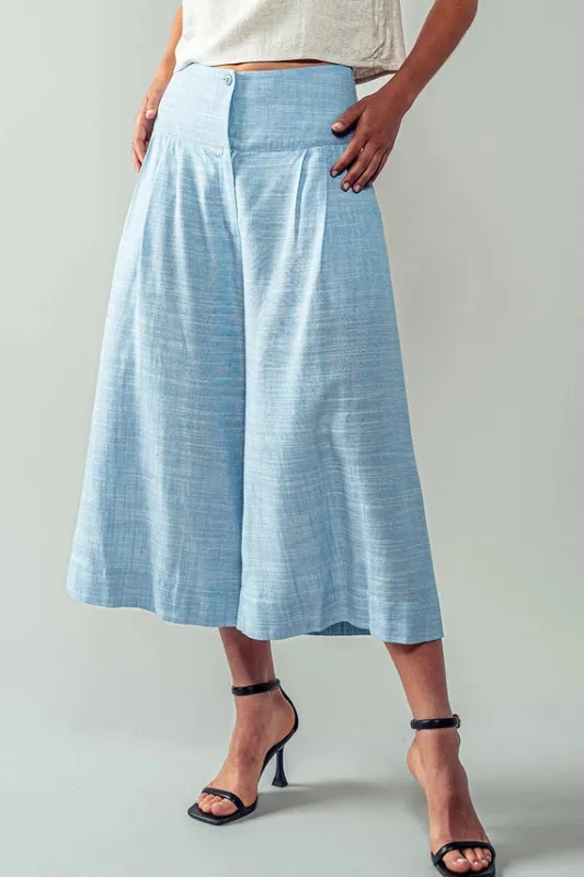 The Marta Blue Linen Cropped Pants made by Thread & Seed