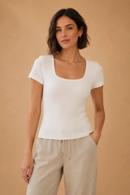 The Erica Ivory Square Neck Top made by Thread & Seed