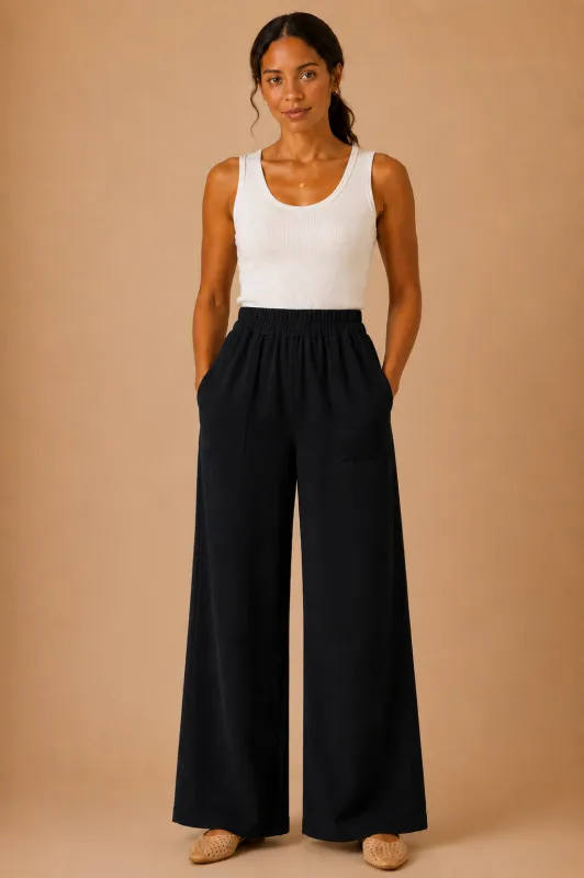 The Kieran Black Linen Utility Pants made by Thread & Seed
