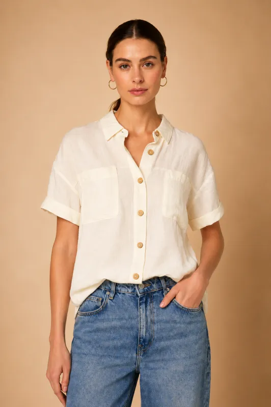 The Demi Ivory Button Down Shirt made by Thread & Seed