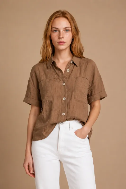 The Demi Brown Button Down Shirt made by Thread & Seed