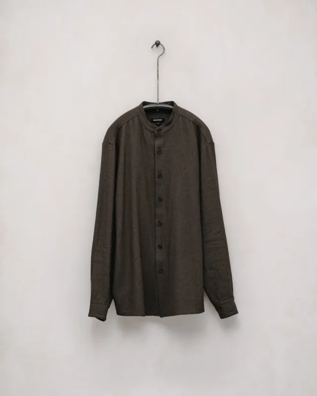 Band Collar Shirt - Natural Dyed Wool/Washi, Persimmon/Iron sold by Evan Kinori Mens