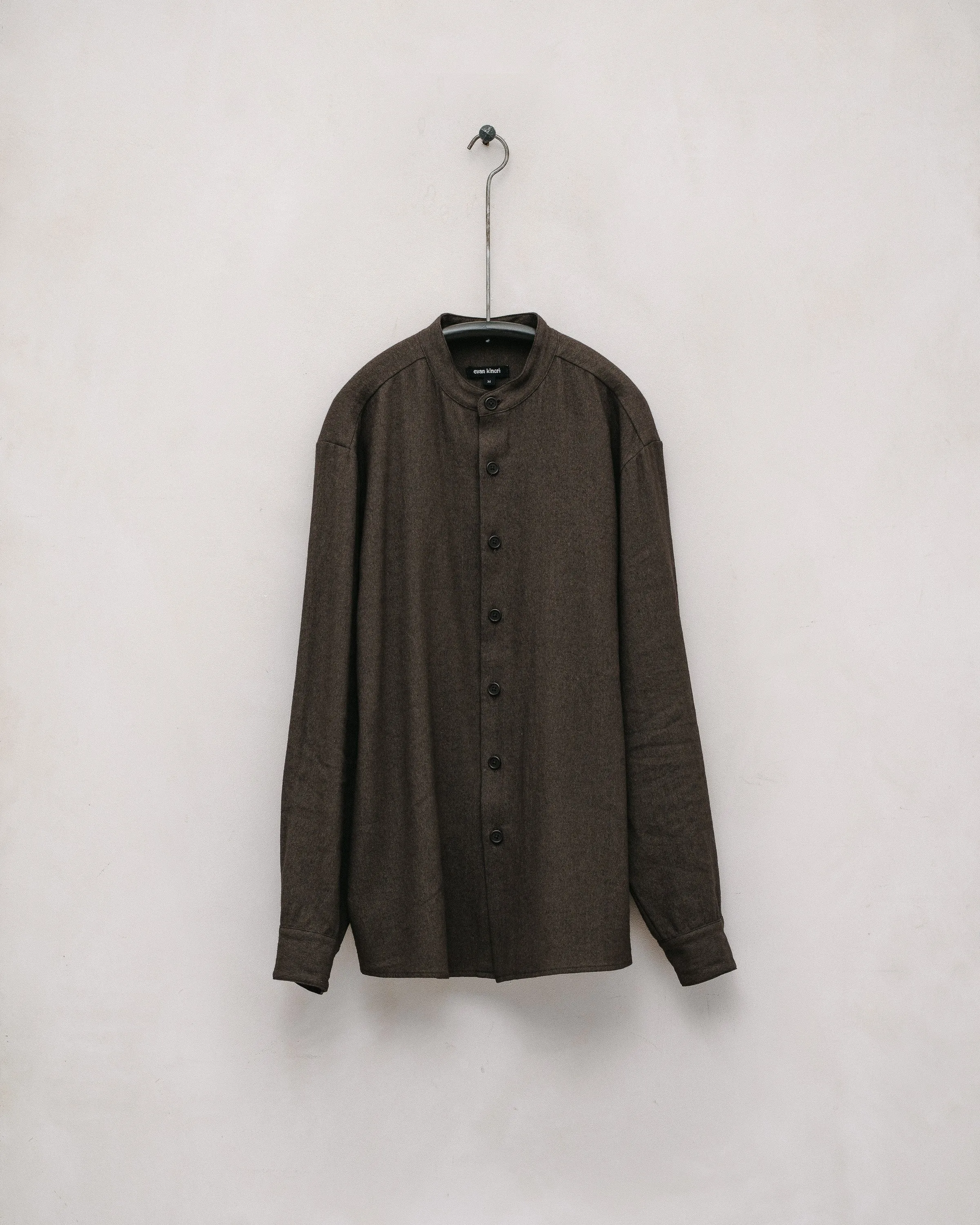 Band Collar Shirt - Natural Dyed Wool/Washi, Persimmon/Iron sold by Evan Kinori Mens