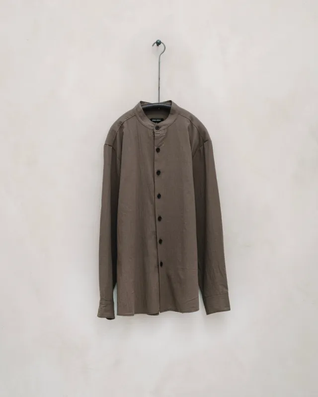 Band Collar Shirt - Organic Cotton Batiste, Dark Beige sold by Evan Kinori Mens