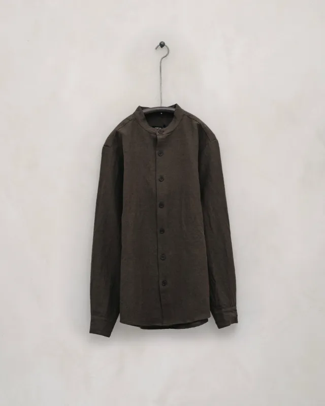 Band Collar Shirt - Organic Cotton/Hemp Twill, Anthracite sold by Evan Kinori