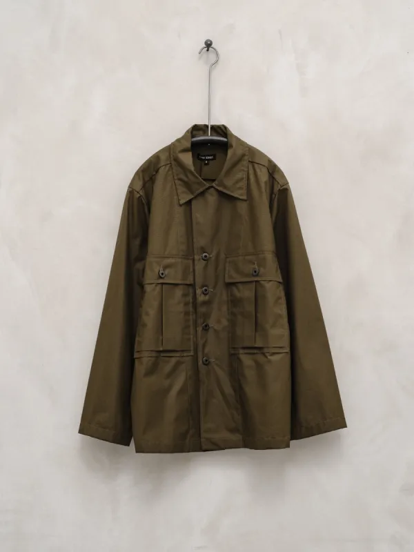 Bellow Pocket Jacket - Waxed Cotton, Dark Olive sold by Evan Kinori Mens