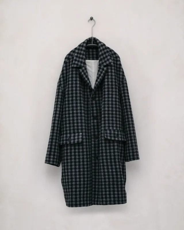 Big Coat - Brushed Wool/Cashmere Check, Navy/Grey sold by Evan Kinori Mens
