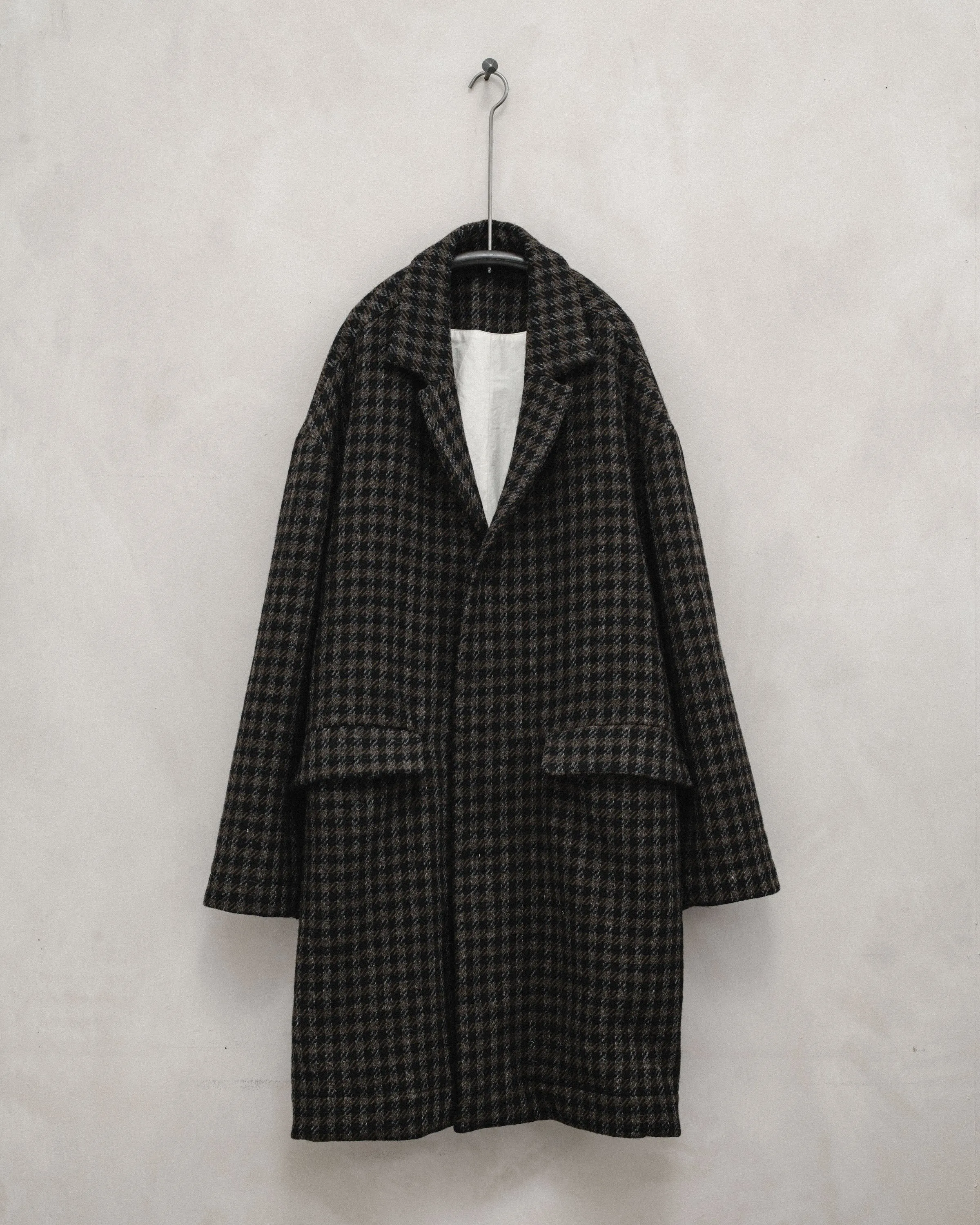 Big Coat - Heavy Brushed Wool Check, Olive/Black sold by Evan Kinori Mens