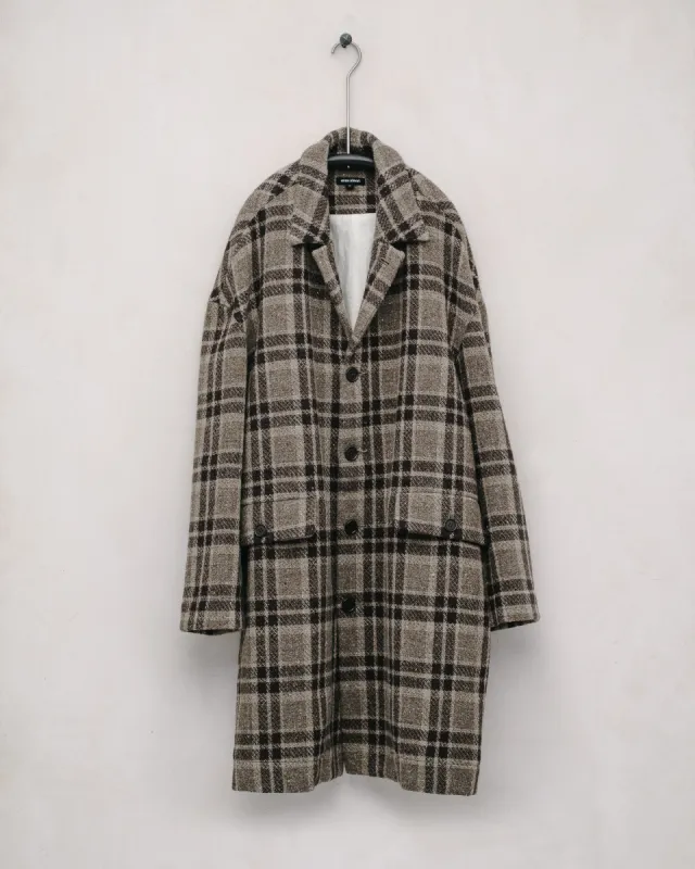 Big Coat - Yarn Dyed Wool Check, Beige/Brown sold by Evan Kinori Mens