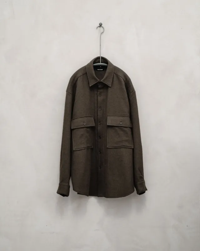 Big Shirt - Brushed Wool Twill, Dark Olive sold by Evan Kinori Mens