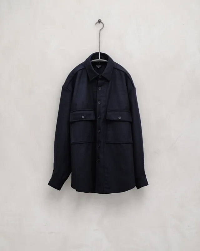 Big Shirt - Brushed Wool/Cashmere Flannel, Navy sold by Evan Kinori Mens
