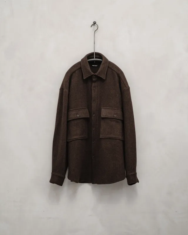 Big Shirt - Cashmere/Lambswool Herringbone, Rust Dark Brown sold by Evan Kinori Mens