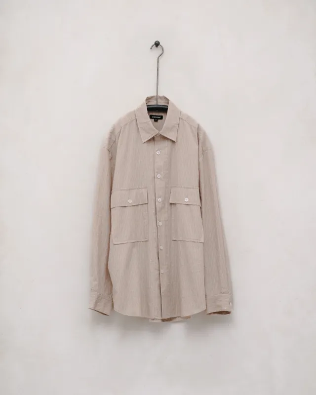 Big Shirt - Lightweight Cotton/Linen Stripe, Beige/Natural sold by Evan Kinori Mens