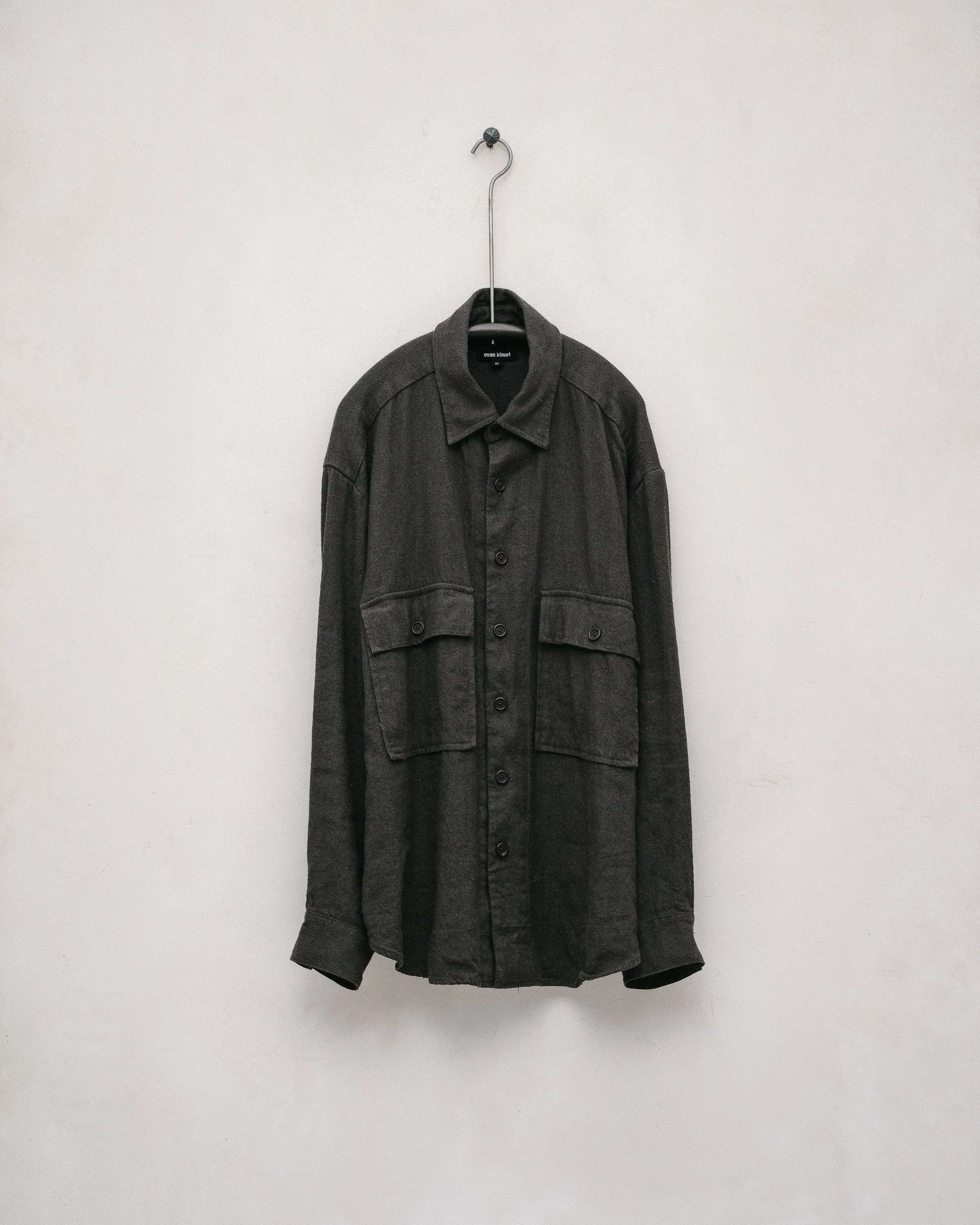 Big Shirt - Silk/Wool/Linen Twill, Loden sold by Evan Kinori Mens