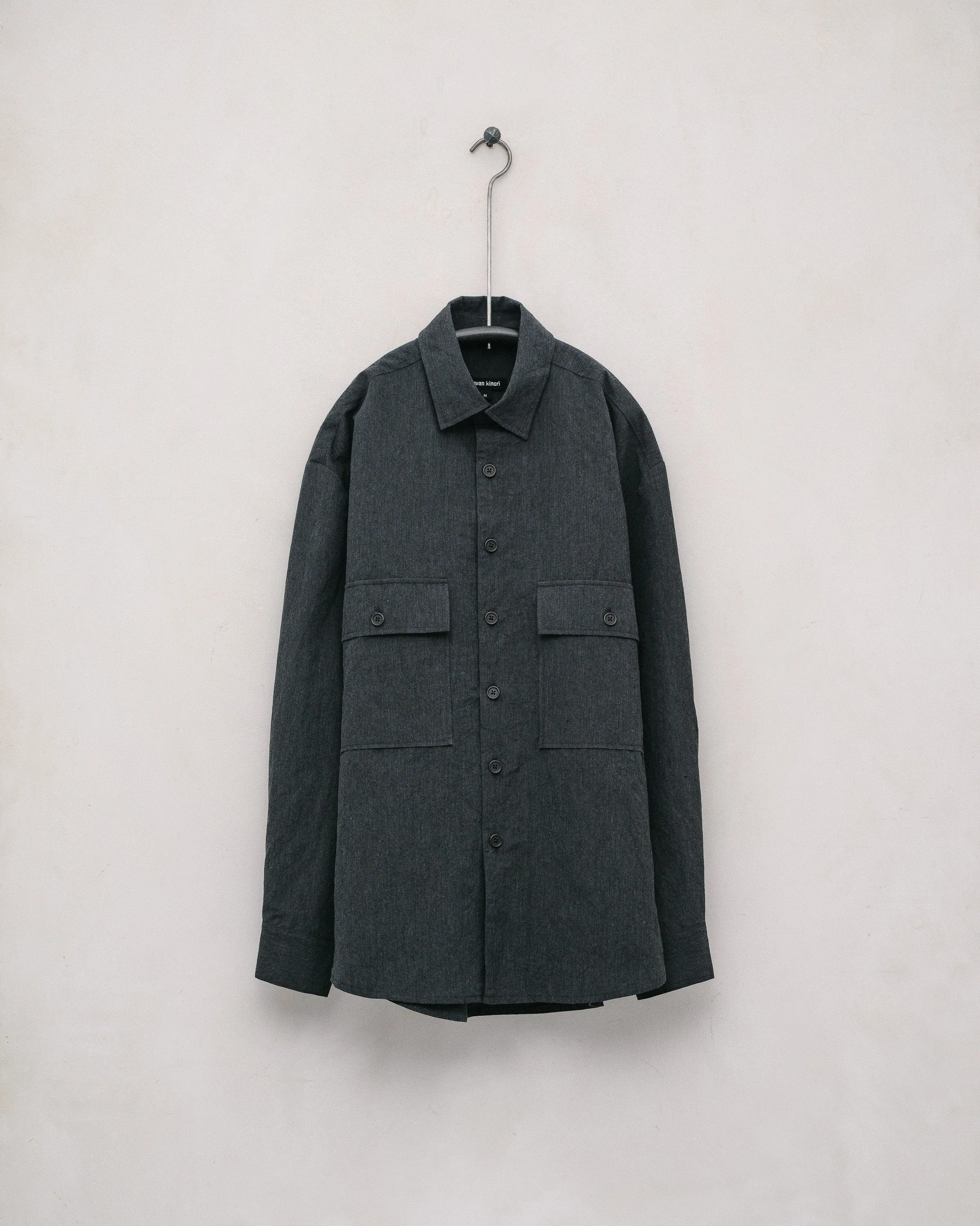 Big Shirt - Tonal Cotton/Linen Stripe, Charcoal sold by Evan Kinori Mens