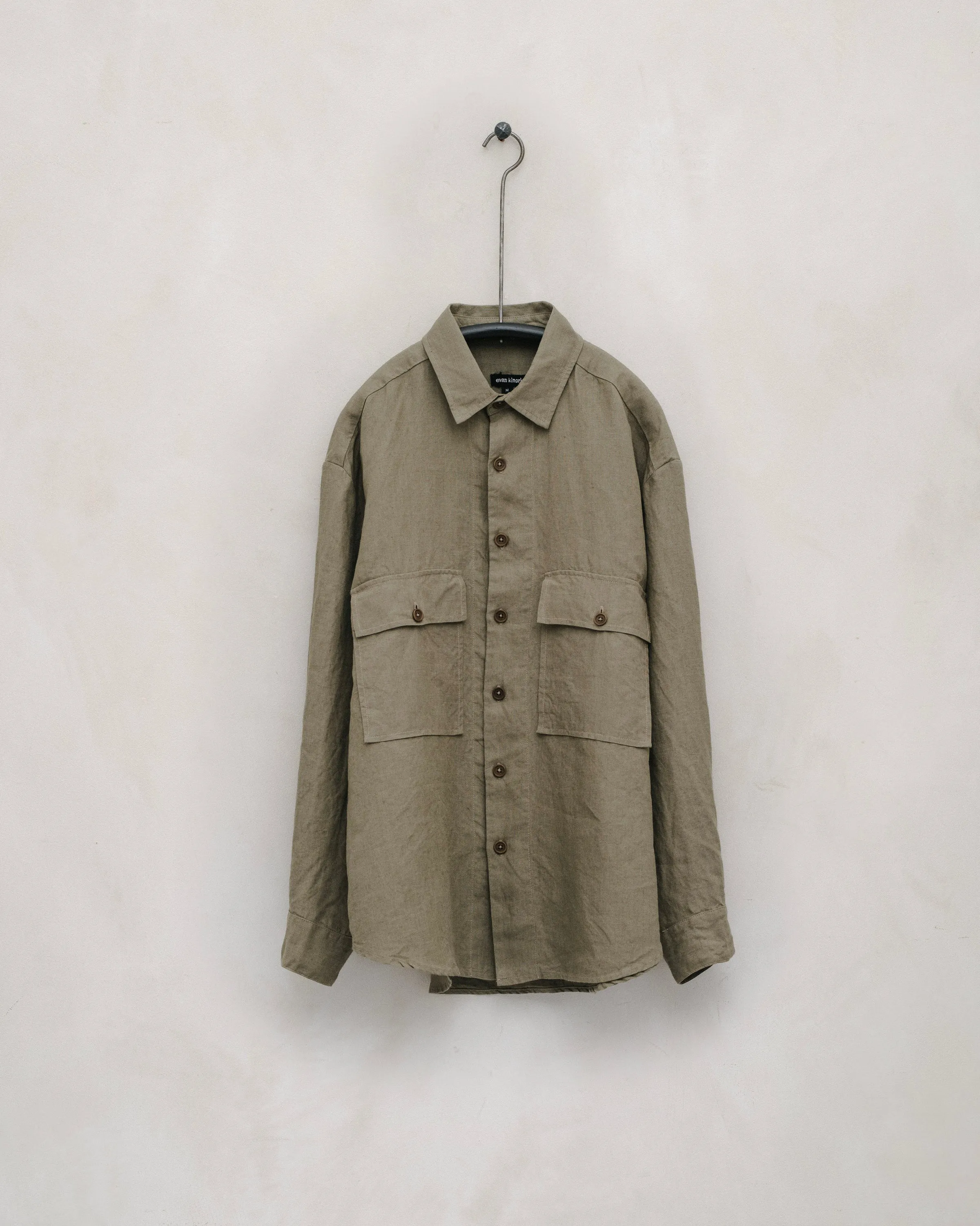 Big Shirt - Tumbled Linen, Dark Beige sold by Evan Kinori Mens
