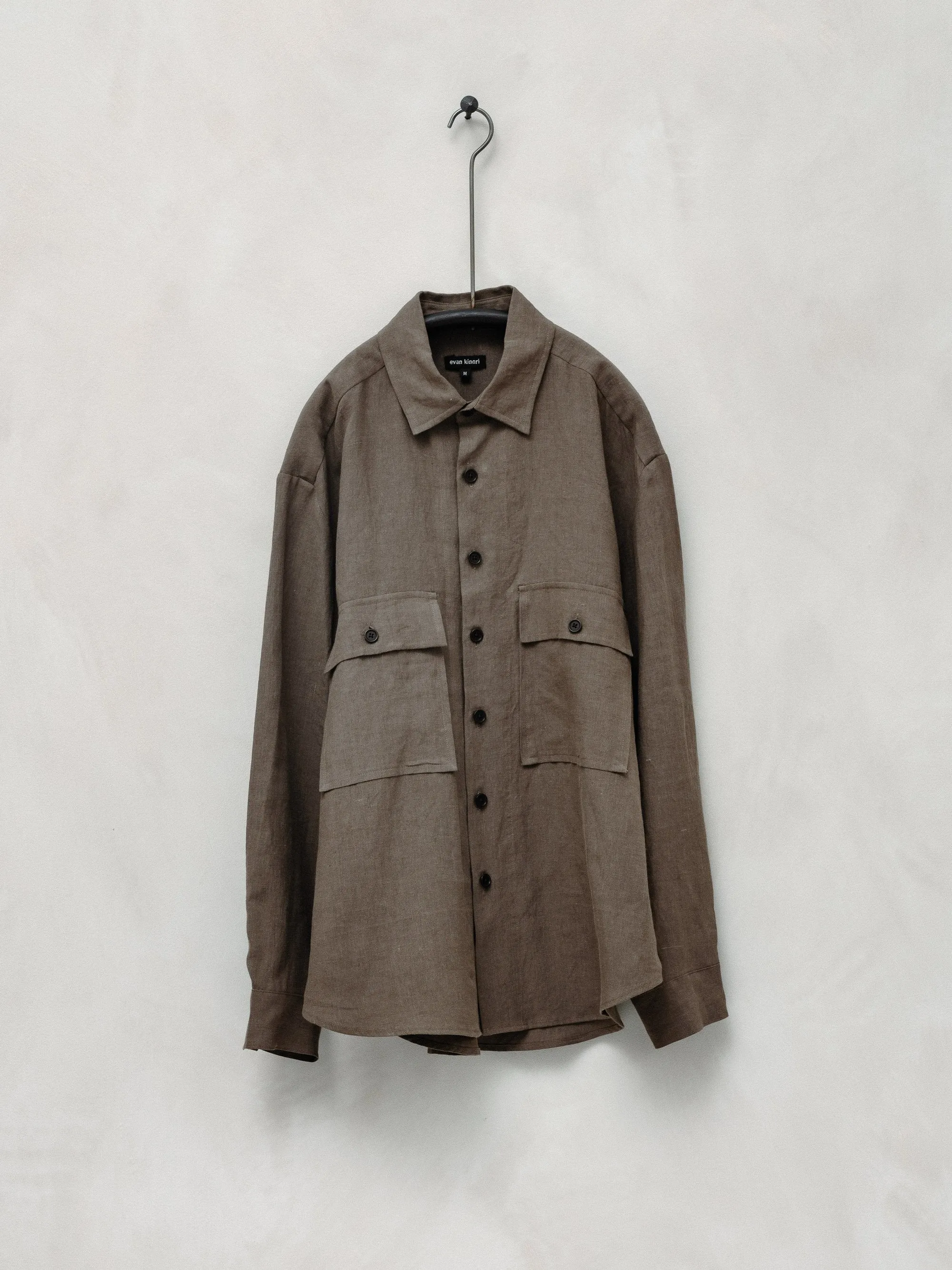 Big Shirt - Tumbled Linen, Taupe sold by Evan Kinori Mens