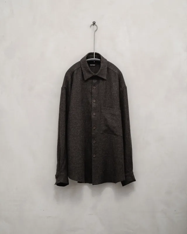 Big Shirt Two - Brushed Linen/Wool Twill, Dark Brown sold by Evan Kinori Mens