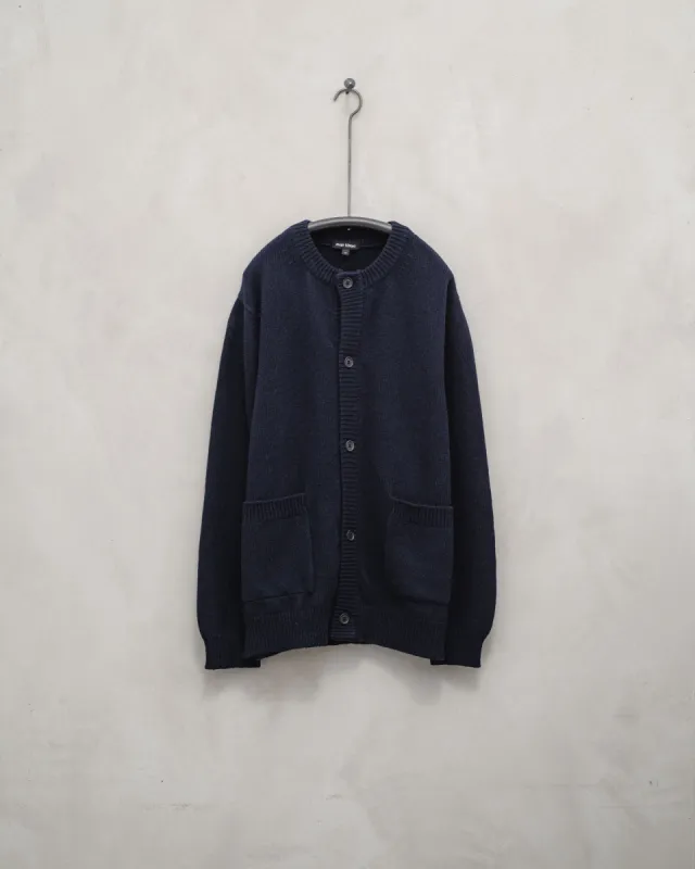 Crewneck Cardigan - Cashmere/Lambswool, Navy sold by Evan Kinori Mens