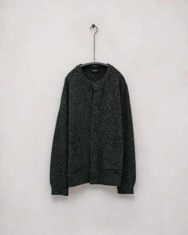 Crewneck Cardigan - Cashmere/Wool Tweed, Charcoal Donegal sold by Evan Kinori Mens