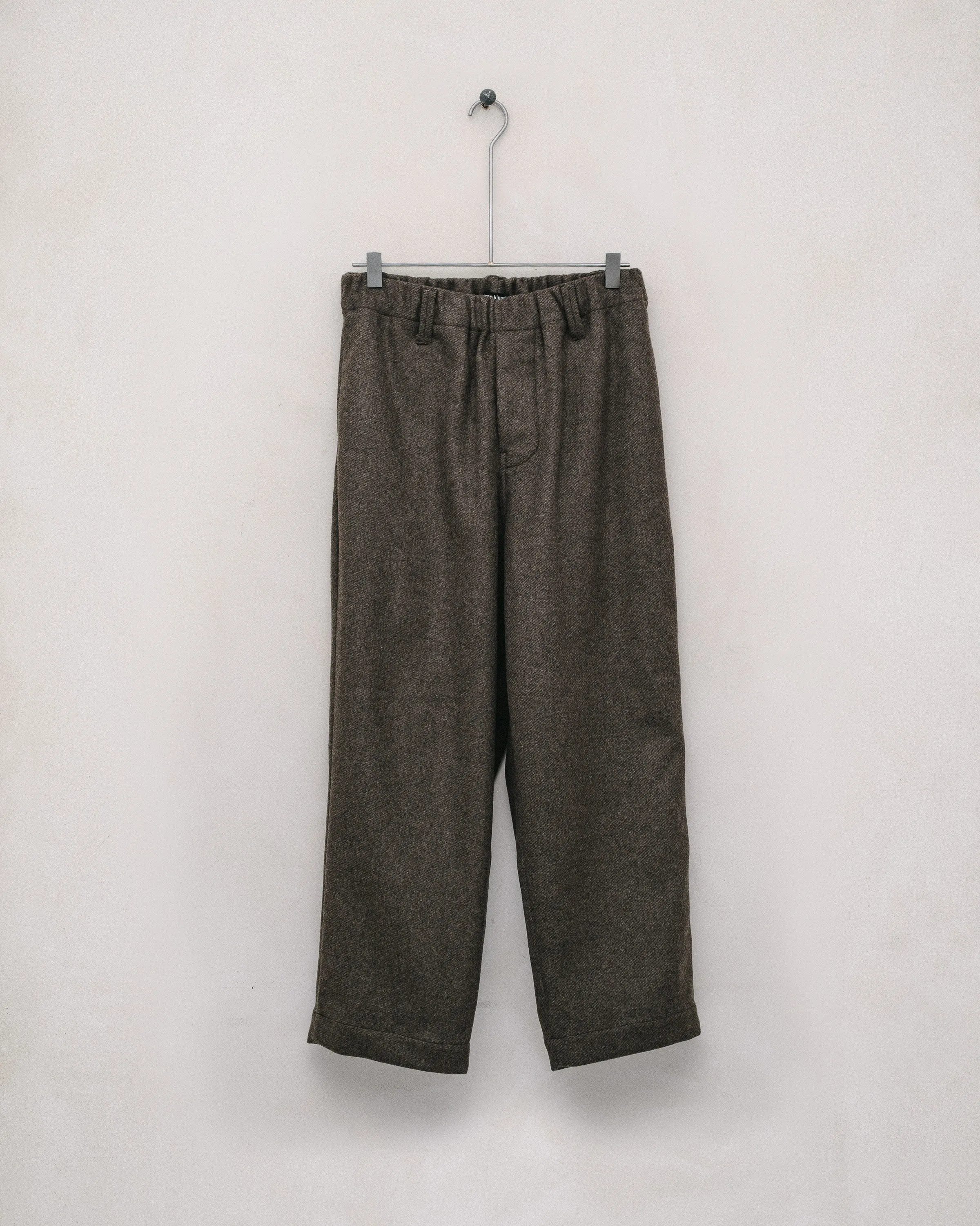 Elastic Pant - Brushed Cashmere/Wool Twill, Olive/Black sold by Evan Kinori Mens