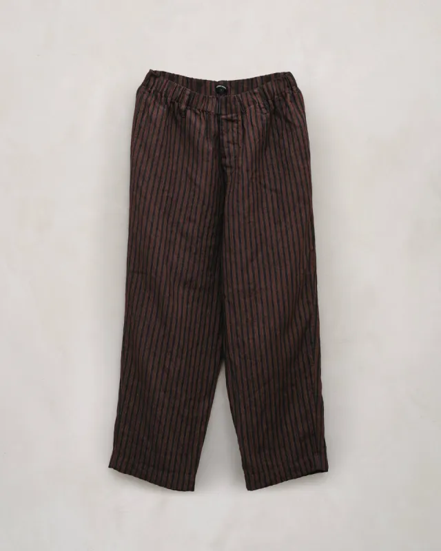 Elastic Pant - Yarn Dyed Linen Stripe, Navy/Red sold by Evan Kinori Mens