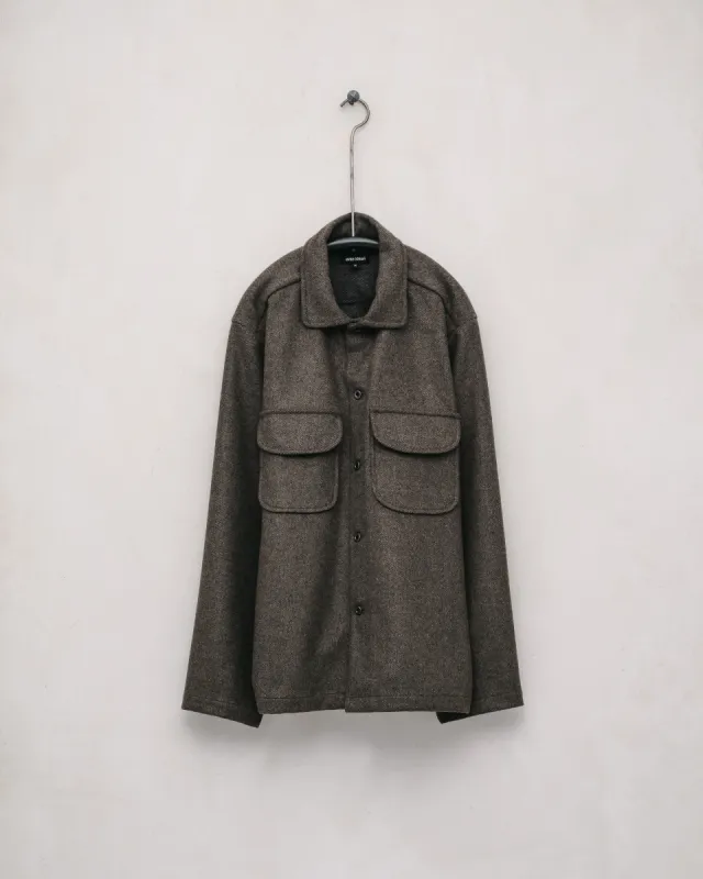 Field Shirt - Brushed Cashmere/Wool Twill, Olive/Black sold by Evan Kinori Mens