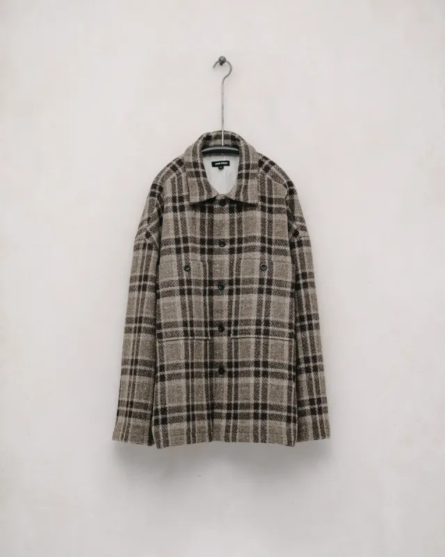 Field Shirt Two - Yarn Dyed Wool Check, Beige/Brown sold by Evan Kinori Mens
