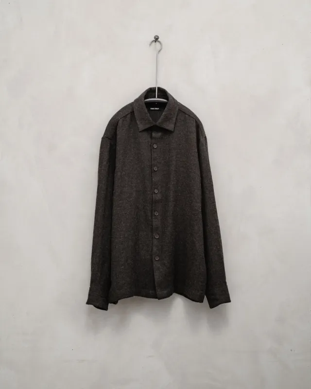 Flat Hem Shirt - Brushed Linen/Wool Twill, Dark Brown sold by Evan Kinori Mens