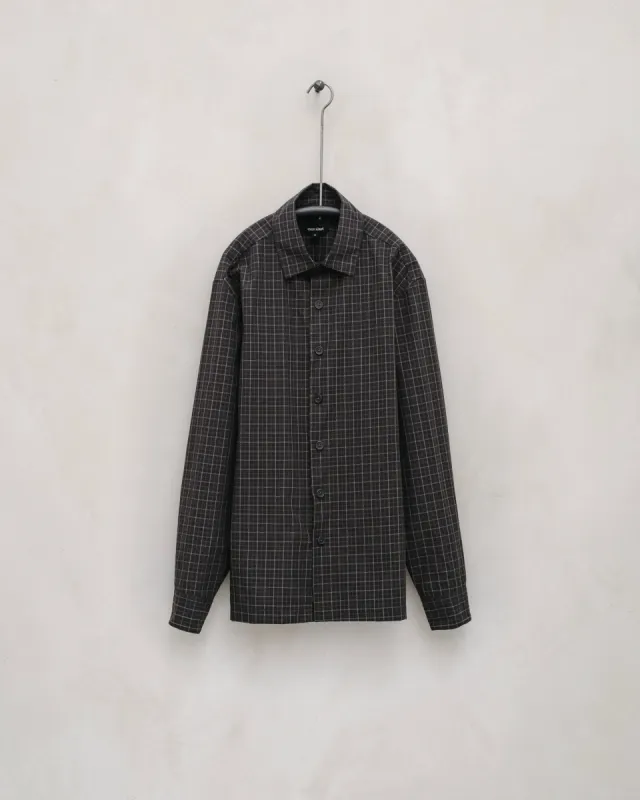 Flat Hem Shirt - Cotton Gridcloth, Navy/Grey sold by Evan Kinori Mens