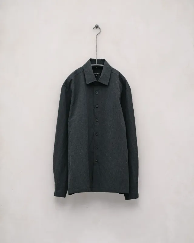 Flat Hem Shirt - Tonal Cotton/Linen Stripe, Charcoal sold by Evan Kinori Mens