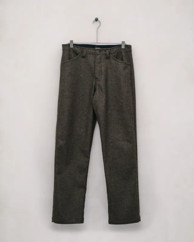 Four Pocket Pant - Brushed Cashmere/Wool Twill, Olive/Black made by Evan Kinori