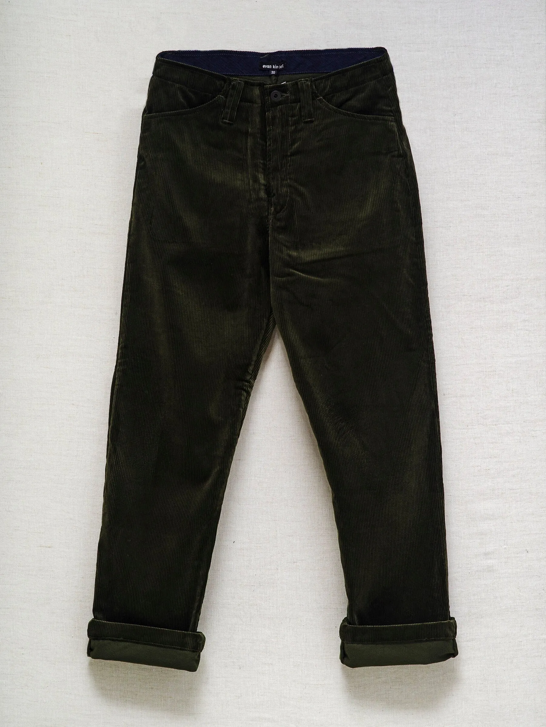 Four Pocket Pant - Cotton Corduroy, Dark Olive sold by Evan Kinori Mens