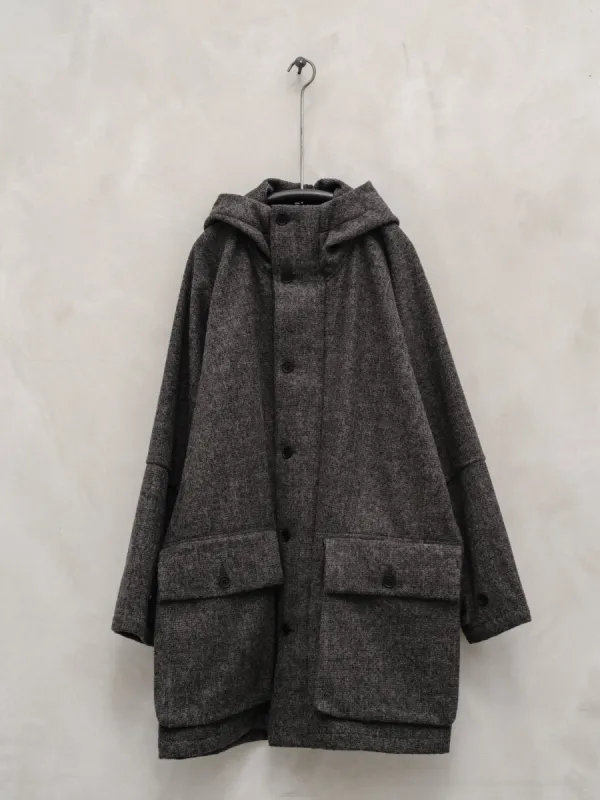 Hooded Coat - Brushed Wool Glen Check sold by Evan Kinori Mens