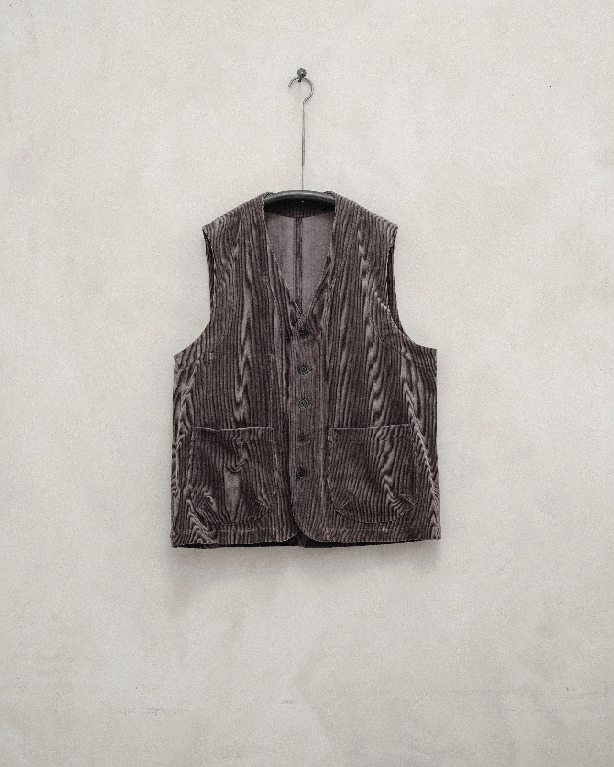 Patch Pocket Vest - Cotton Corduroy, Dark Taupe sold by Evan Kinori Mens