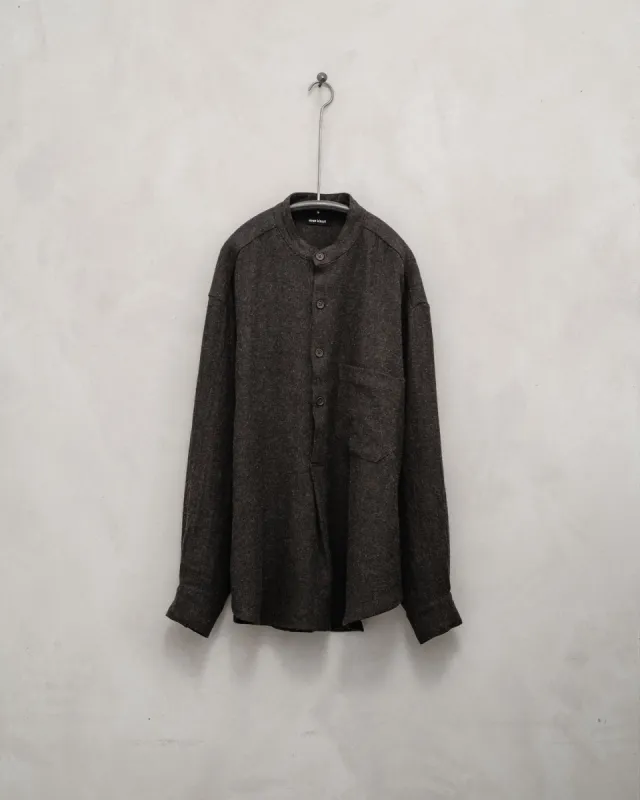 Popover Shirt - Brushed Linen/Wool Twill, Dark Brown sold by Evan Kinori Mens