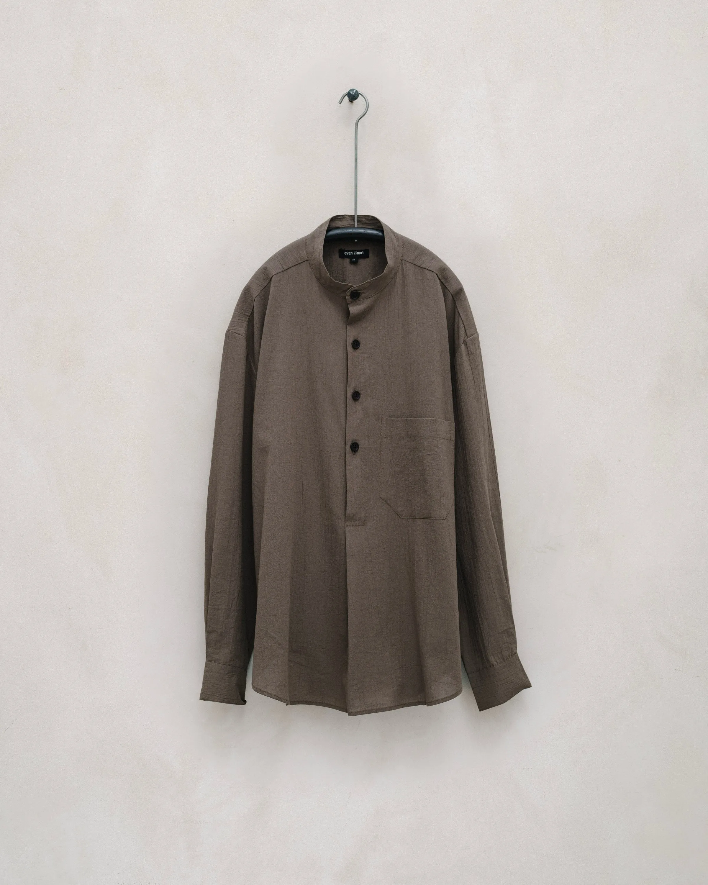 Popover Shirt - Organic Cotton Batiste, Dark Beige sold by Evan Kinori Mens