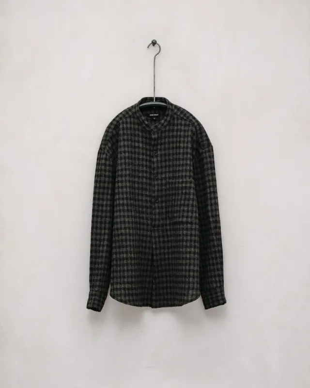 Popover Shirt - Wool Gauze Check, Black/Brown sold by Evan Kinori Mens