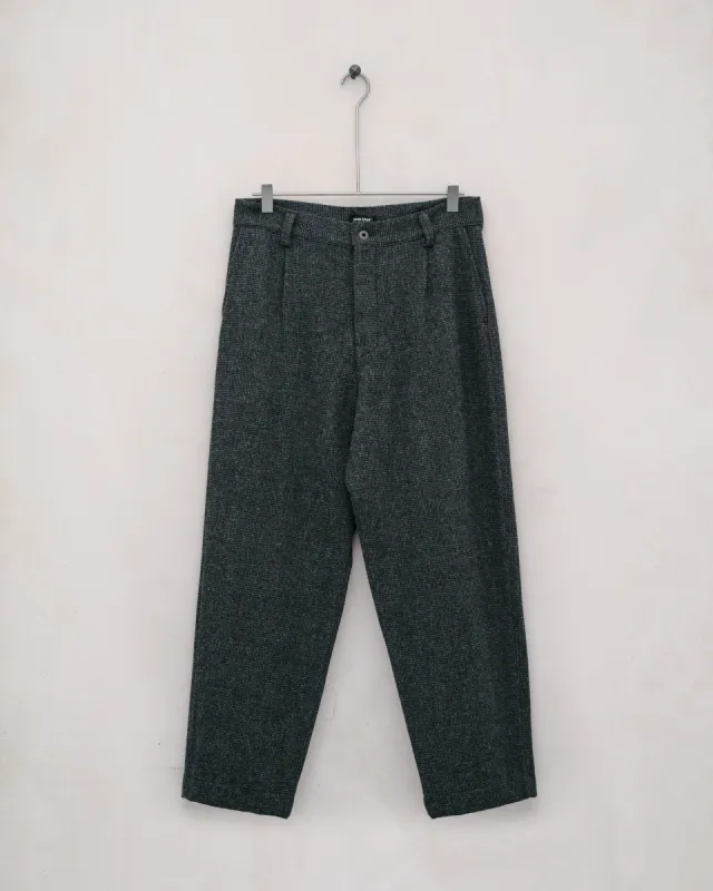 Single Pleat Pant - Brushed Wool/Cotton Houndstooth, Grey/Black sold by Evan Kinori Mens