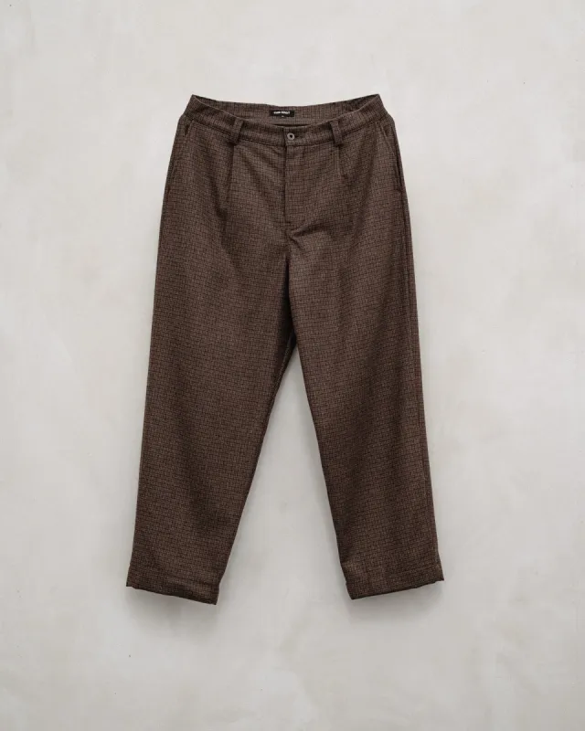 Single Pleat Pant - Fox Superfine Merino Check, Rust/Dark Brown sold by Evan Kinori Mens