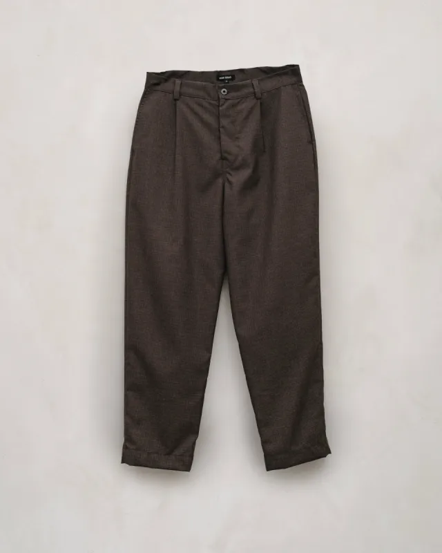 Single Pleat Pant - Fox Worsted Wool Puppytooth, Brown sold by Evan Kinori Mens