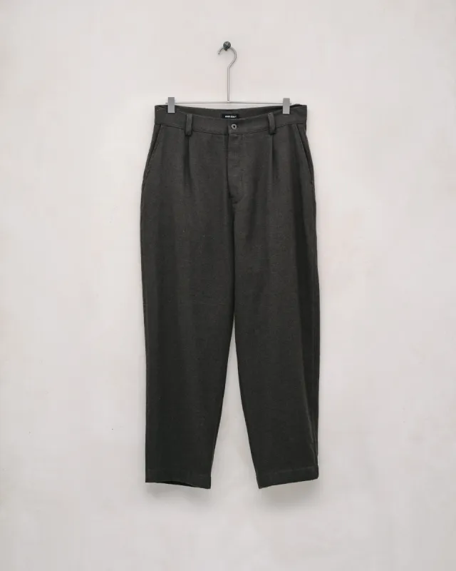 Single Pleat Pant - Silk/Wool/Linen Twill, Loden sold by Evan Kinori Mens