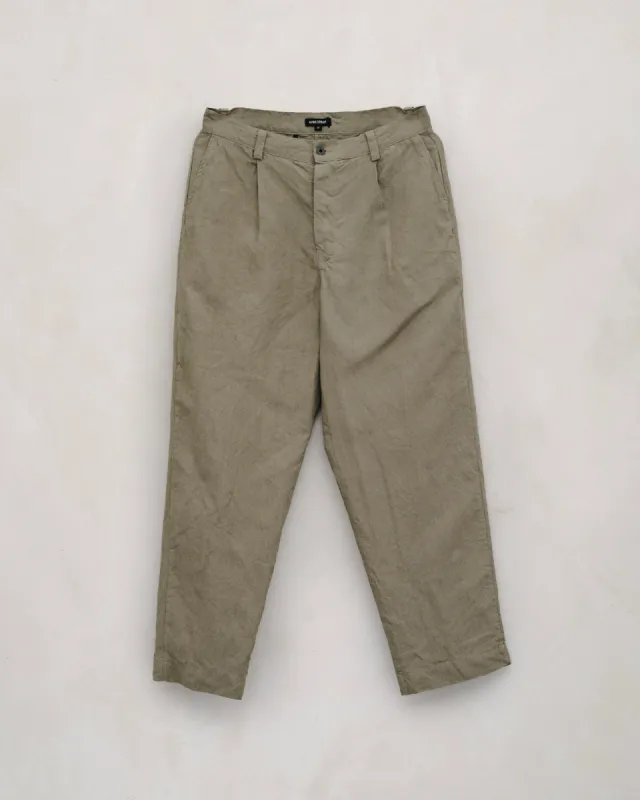 Single Pleat Pant - Tumbled Linen, Dark Beige sold by Evan Kinori Mens