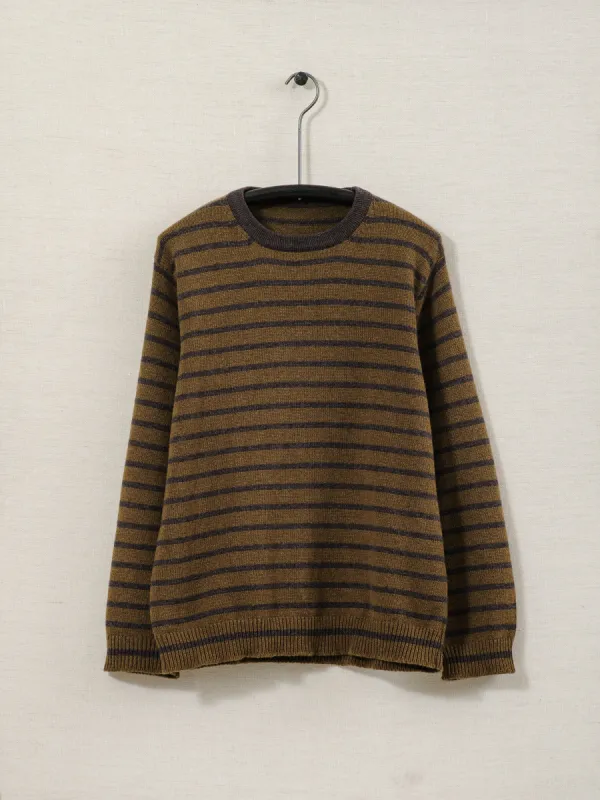 Striped Sweater - Lambswool/Cashmere, Ochre & Brown sold by Evan Kinori Mens