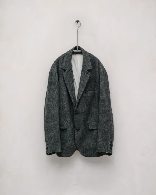 Three Button Jacket - Brushed Wool/Cotton Houndstooth, Grey/Black sold by Evan Kinori Mens
