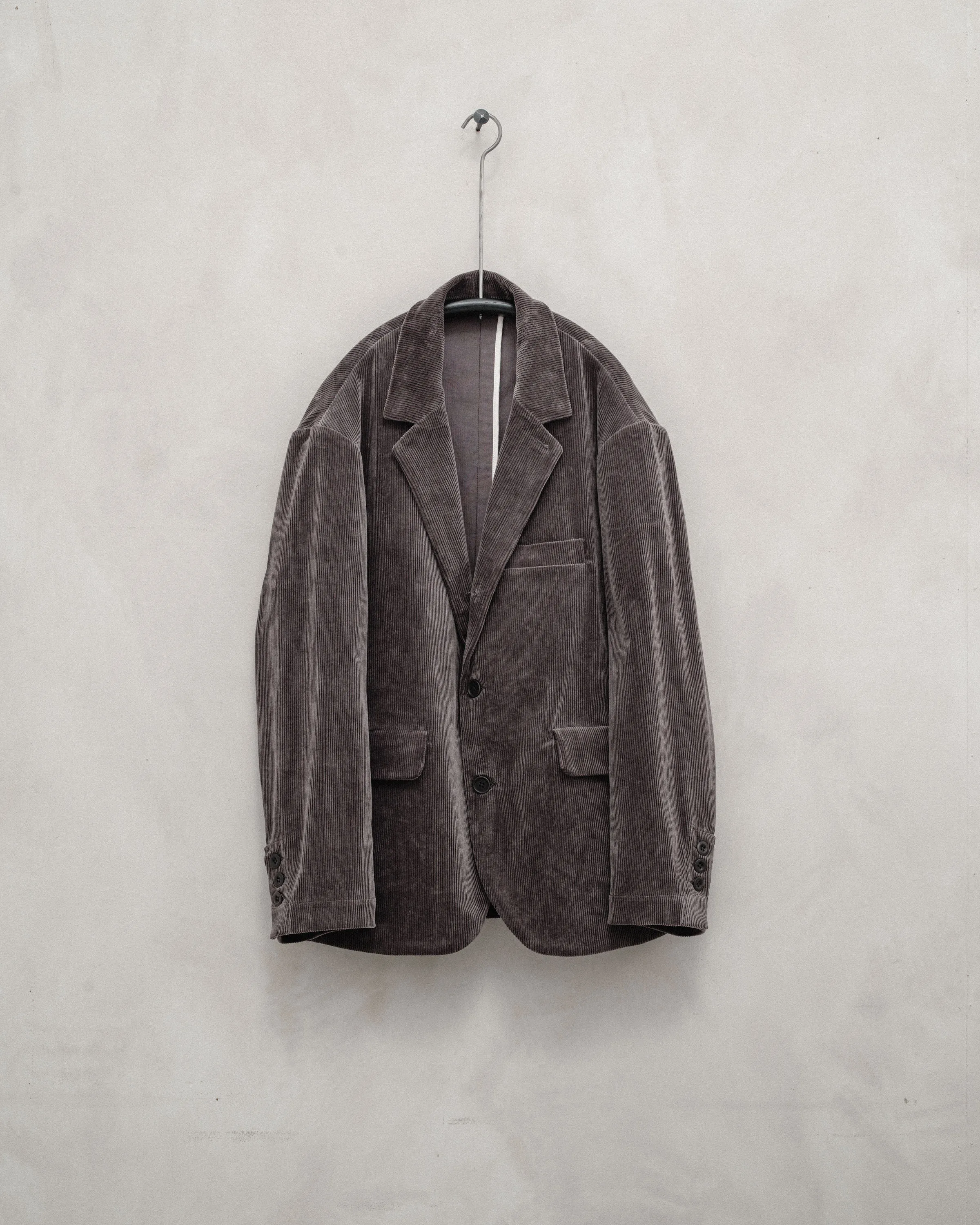 Three Button Jacket - Cotton Corduroy, Dark Taupe sold by Evan Kinori Mens